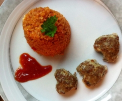 Hackbällchen mit Tomatenbulgur und Feta