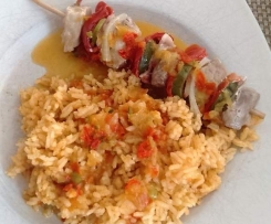 Schaschlik mit Reis und Soße - All in one