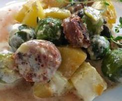 Rosenkohl mit Kartoffel und Chorizo in einer samtigen Soße