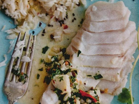 Kabeljau-Filet mit Koriander und Zitronenreis