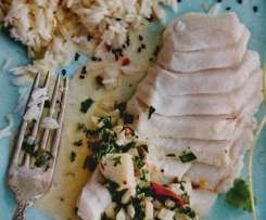 Kabeljau-Filet mit Koriander und Zitronenreis
