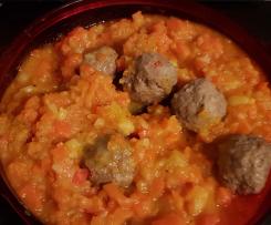 Möhren-Kartoffeln durcheinander mit Häckbällchen (WW geeignet)