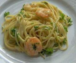 Zitronen Spaghetti mit Kräuter Garnelen