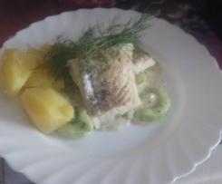 Dillgurken mit Kabeljau und Salzkartoffeln