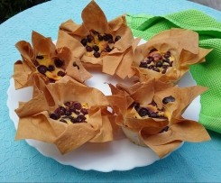 Minikäsekuchen im Filoteig mit Heidelbeeren 