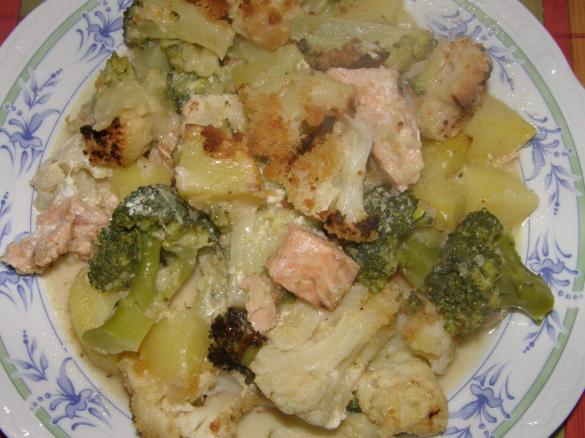 Lachs-Blumenkohl-Broccoli-Auflauf (mal ohne Käse) m. Orig.