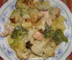 Lachs-Blumenkohl-Broccoli-Auflauf (mal ohne Käse) m. Orig.