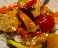 Variation Hähnchen und Gemüse süss-sauer