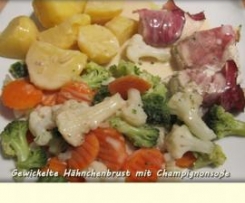 Gewickelte Hähnchenbrust mit Champignonsoße