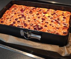 Käsekuchen vom Blech mit Kirschen und Mandeln ( auch zum Einfrieren:-)