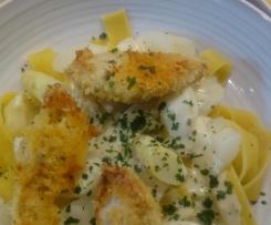 Knusper-Hähnchen mit Zitronen-Pasta