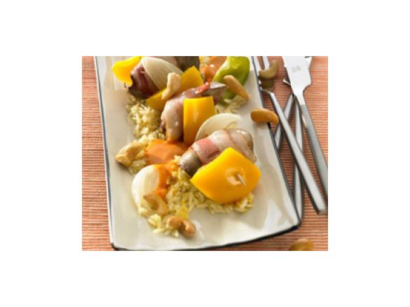 Leberspießchen mit Reis und Paprika