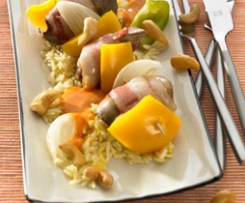 Leberspießchen mit Reis und Paprika