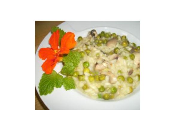 Erbsen- Champignon- Risotto mit Zitronenmelisse